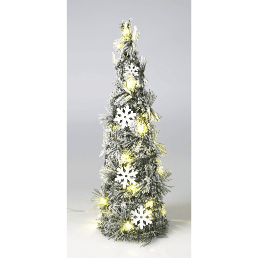 Cone de Natal Well Home com 20 Micro Luzes LED e Flocos de Neve 40cm