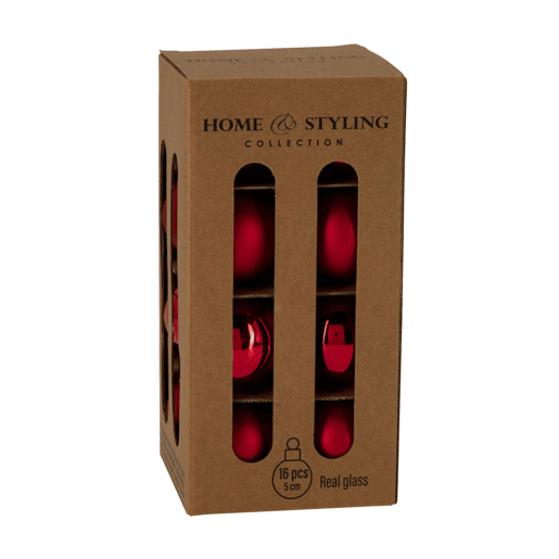 Well Home Conjunto de 16 Bolas de Natal Vermelhas Ø5cm - Brilhante e Fosco