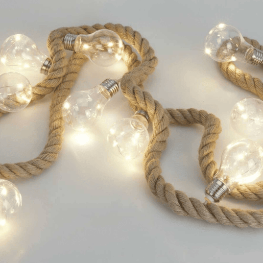 Guirlanda de corda de juta Well Home com 30 luzes LED brancas quentes