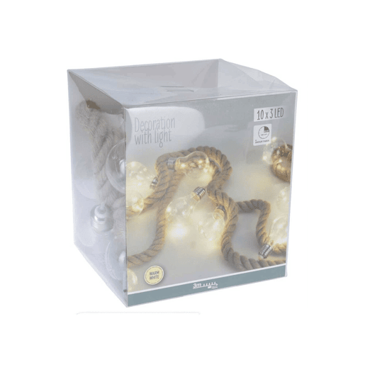 Guirlanda de corda de juta Well Home com 30 luzes LED brancas quentes