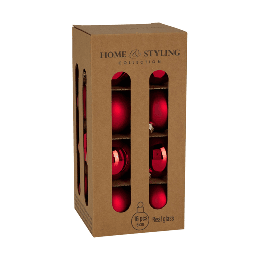 Well Home Conjunto de 16 Bolas de Natal Vermelhas Ø6cm - Brilhante e Fosco