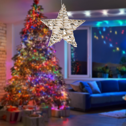 Well Home Luz decorativa de metal em forma de estrela com 40 micro LEDs brancos quentes em design torcido 30x8x30cm