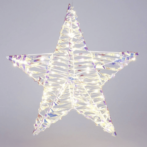 Well Home Luz decorativa de metal em forma de estrela com 40 micro LEDs brancos quentes em design torcido 30x8x30cm