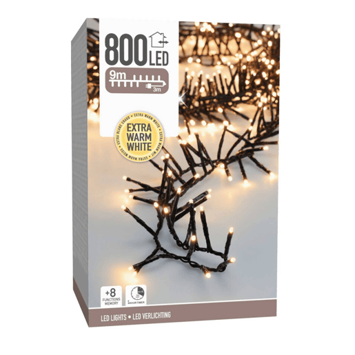 Luzes de LED brancas quentes Well Home 800 com 8 funções e temporizador - 12 metros