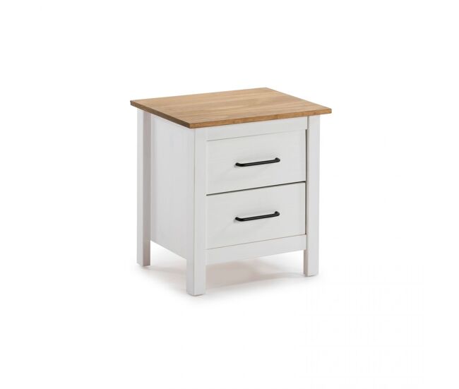 Mesita de noche de 2 cajones y patas en blanco y oak 46x49,5 cm Eira Blanco - Oak 46 x 49,5 x 35 cm