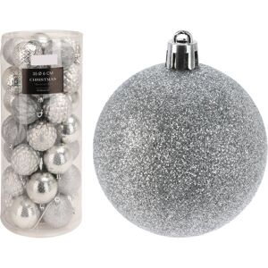 Well Home Conjunto de 35 bolas de Natal de 6 cm com 5 designs diferentes em relevo em prata