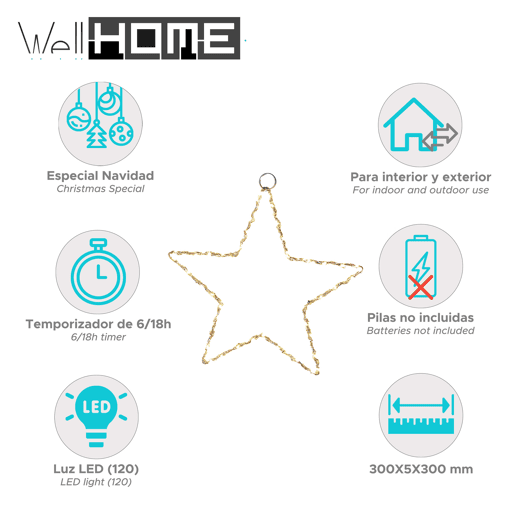 Well Home Star Light com 120 luzes LED brancas quentes 30x30x0,5 cm