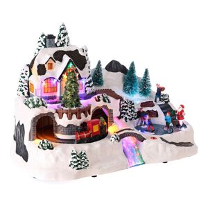 Vila de Natal Well Home para Decoração com Cena Móvel e Luzes LED 25,7x22,5x37cm
