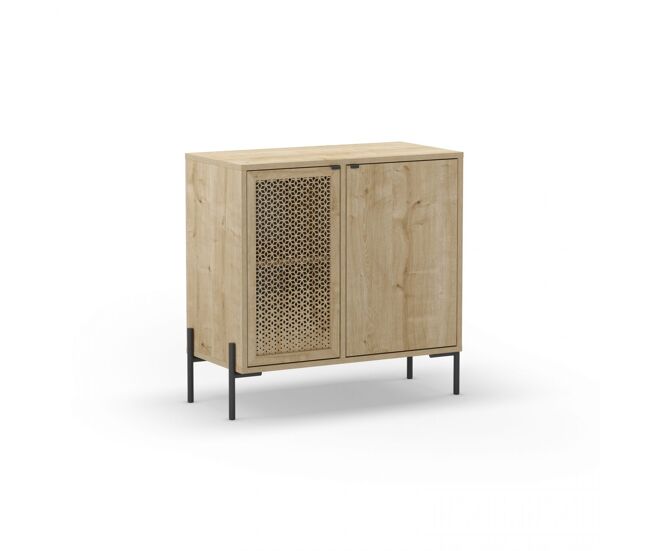 Cómoda de 2 puertas y diseño cannage moderno en roble y negro 83,6x80,3 cm Koivu Roble Negro 83,6 x 80,3 x 40 cm