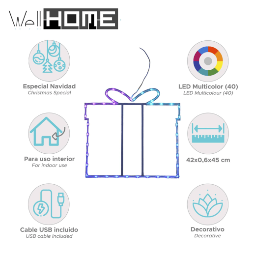 Caixa de presente de iluminação de Natal Well Home com 40 luzes LED RGB e controlador 45x42x0,6 cm