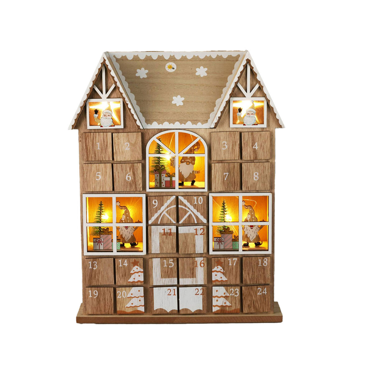 Well home calendario de adviento led de madera contrachapada con juego de cajas y luces