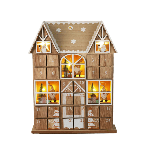 Calendário do Advento de madeira compensada de LED Well Home com caixa e conjunto de luzes
