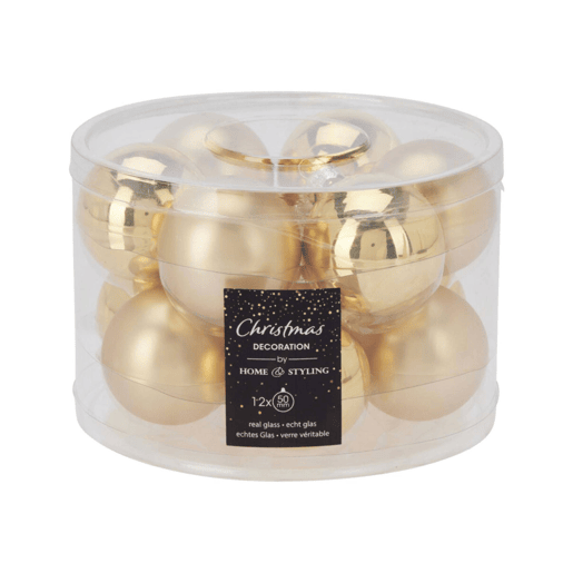 Well Home Conjunto de 12 Bolas de Natal Douradas Ø5cm - Brilhante e Fosco