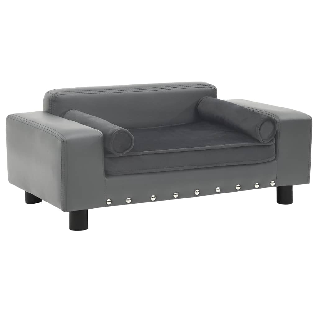 Vidaxl sofá para perros felpa y cuero sintético gris 81x43x31 cm