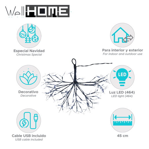 Luminária pendente Well Home com 464 LEDs brancos de 45 cm
