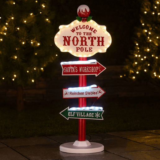 Decoração de Natal Well Home Placa externa North Pole com LED 95 cm