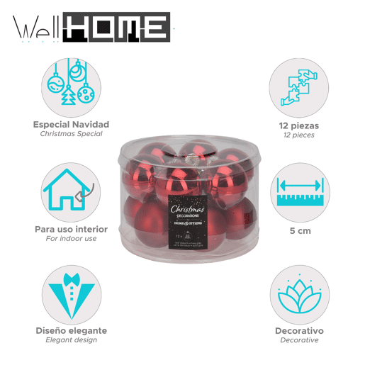 Conjunto de 12 bolas de Natal Well Home Conjunto de 12 bolas de Natal Well Home