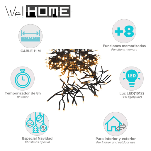 Luzes de LED brancas quentes Well Home 1512 com controlador de 8 funções - 11 metros