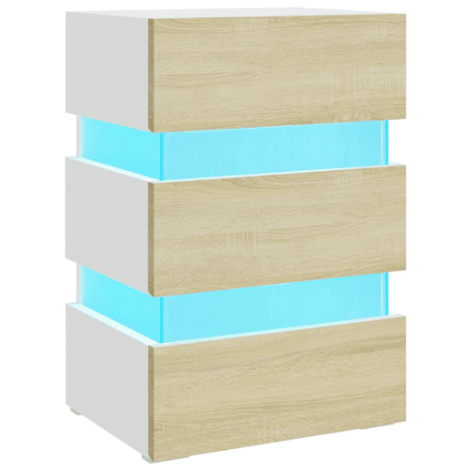 Mesa De Cabeceira - Mesinha De Cabeceira c LEDs derivados de madeira brancosonoma