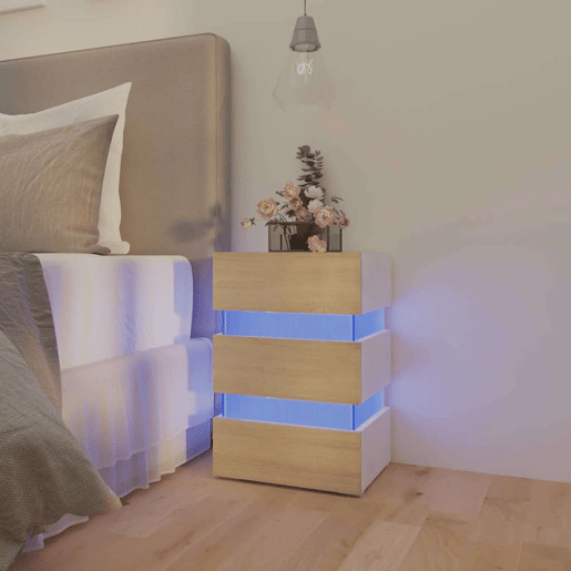 Mesa De Cabeceira - Mesinha De Cabeceira c LEDs derivados de madeira brancosonoma