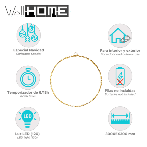 Well Home Ring Light com 120 luzes LED brancas quentes 30x0,5x30cm