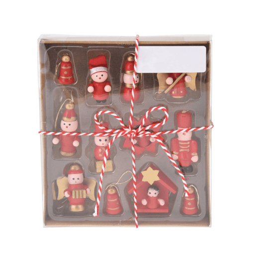 Conjunto de 12 peças de decoração de Natal pendurada em madeira vermelha Well Home