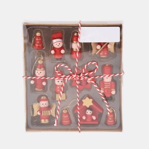 Conjunto de 12 peças de decoração de Natal pendurada em madeira vermelha Well Home
