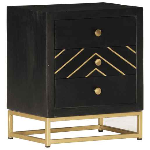 Mesa De Cabeceira - Mesinha De Cabeceira 40x30x50 cm mangueira maciça preto e dourado