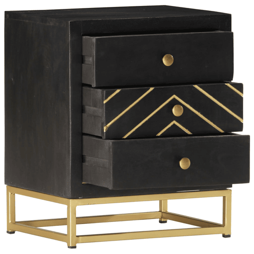 Mesa De Cabeceira - Mesinha De Cabeceira 40x30x50 cm mangueira maciça preto e dourado