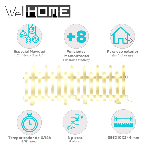 Well Home Conjunto de 8 luzes de cerca LED branco quente com controlador e temporizador