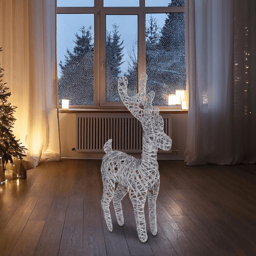 Luz de Natal de rena prateada Well Home com 60 luzes LED 60x36x14cm