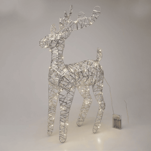 Luz de Natal de rena prateada Well Home com 60 luzes LED 60x36x14cm
