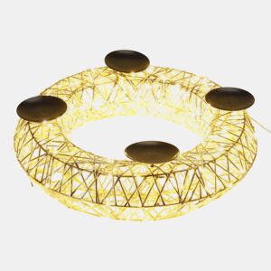 Bem-vindo à nossa loja! Decoração de Natal em formato de guirlanda, porta-velas, cor champanhe dourado, com 250 luzes LED brancas quentes, 38x10x38cm