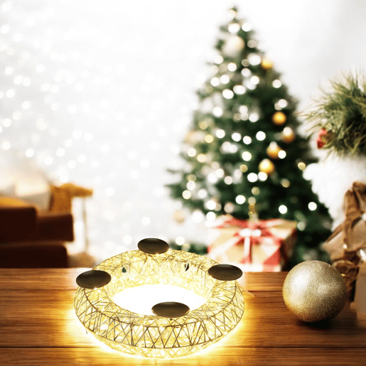 Bem-vindo à nossa loja! Decoração de Natal em formato de guirlanda, porta-velas, cor champanhe dourado, com 250 luzes LED brancas quentes, 38x10x38cm
