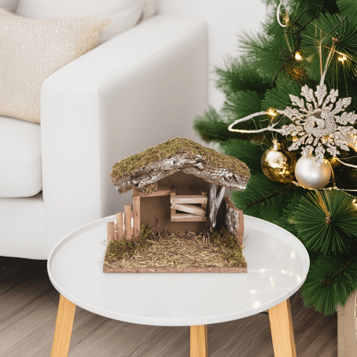 Well Home Decoração de Natal Estábulo de Madeira para Presépio 16,5x20x12cm