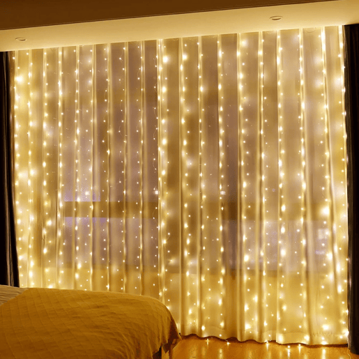 Well Home Cortina de Luz com 480 Luzes LED Branco Quente com Controlador 300x225cm