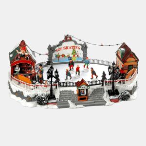 Decoração de Natal Well Home Pista de Patinação com Luzes LED e Movimento 39x22,5x21cm