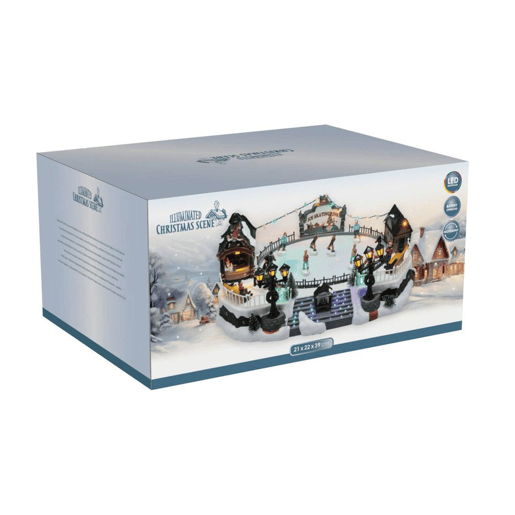 Decoração de Natal Well Home Pista de Patinação com Luzes LED e Movimento 39x22,5x21cm