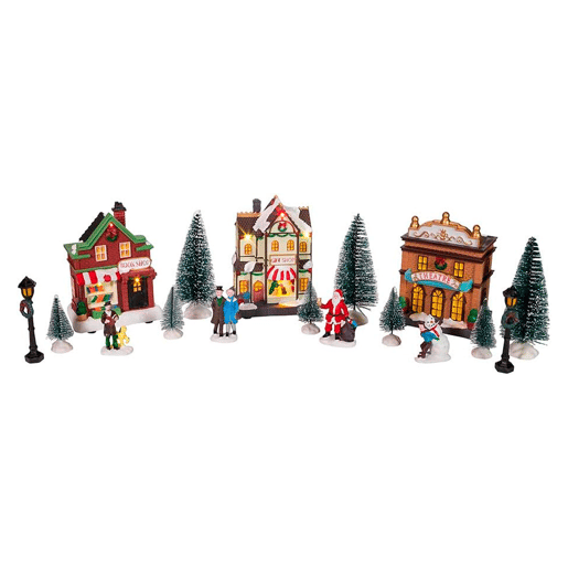 Conjunto de 14 peças de cenário de vila natalina iluminada por LED da Well Home