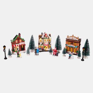 Conjunto de 14 peças de cenário de vila natalina iluminada por LED da Well Home