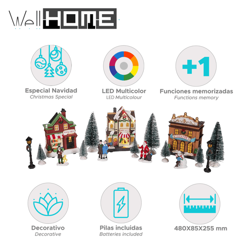 Conjunto de 14 peças de cenário de vila natalina iluminada por LED da Well Home