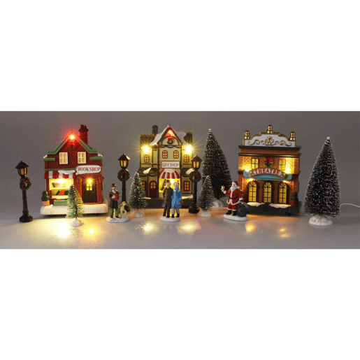 Conjunto de 14 peças de cenário de vila natalina iluminada por LED da Well Home