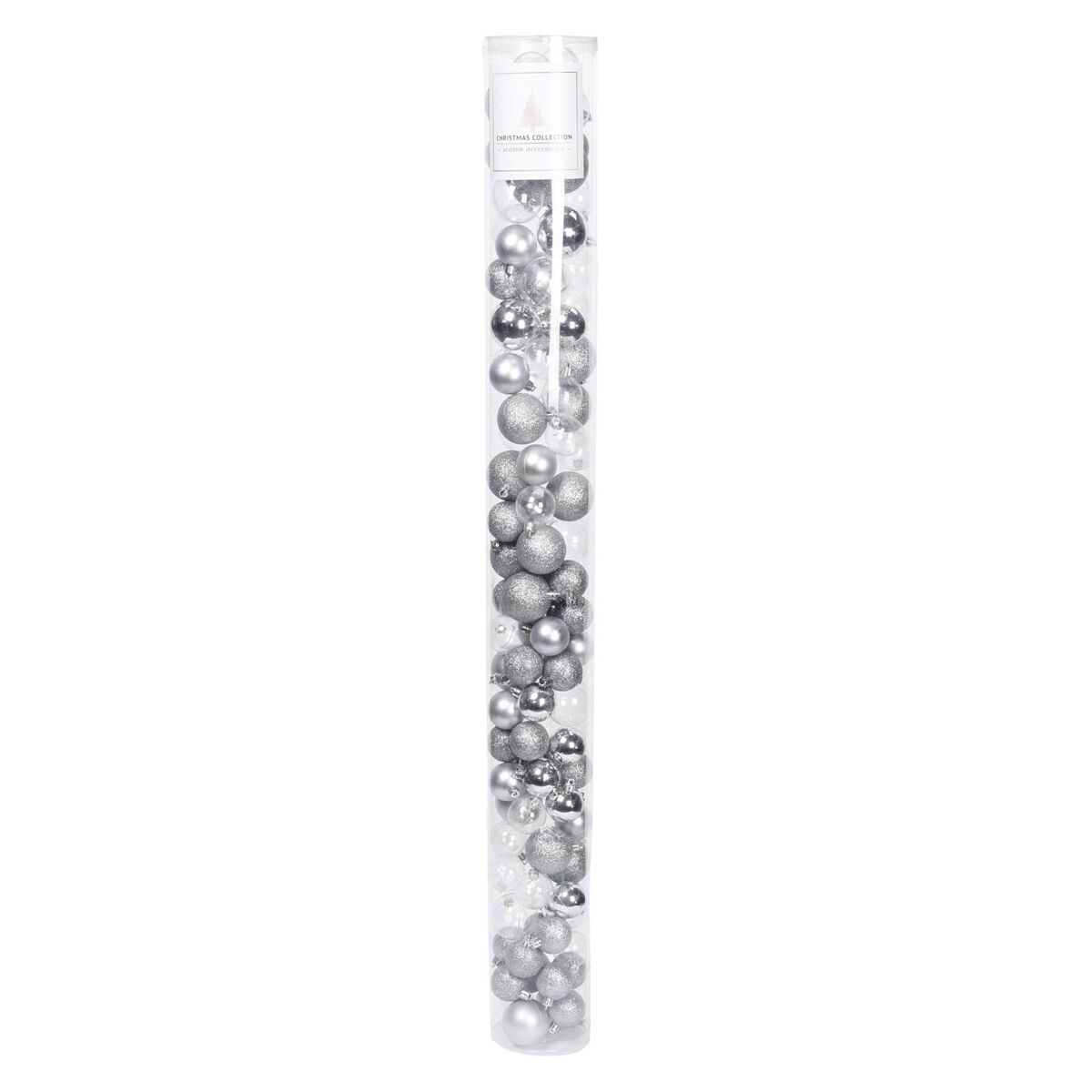 Well home paquete de 100 bolas color plata de navidad en tubo en diferentes acabados y tamaños