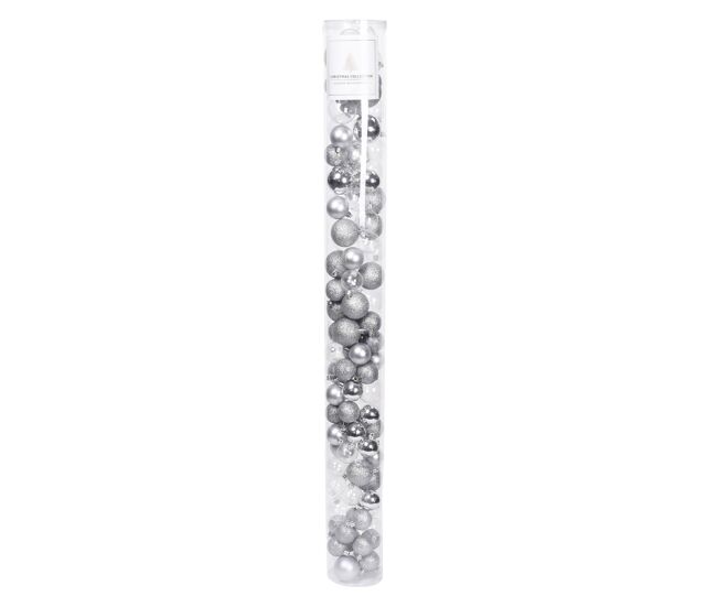 Well home paquete de 100 bolas color plata de navidad en tubo en diferentes acabados y tamaños
