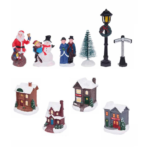 Vila de Natal decorativa Well Home com 14 peças e luzes LED