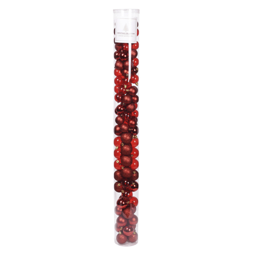 Well Home Pacote com 100 bolas de Natal vermelhas em tubo em diferentes acabamentos e tamanhos