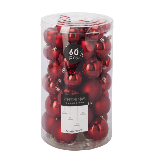 Well Home Conjunto de 60 bolas de Natal vermelhas em vários tamanhos e acabamentos
