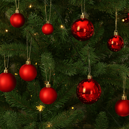 Well Home Conjunto de 60 bolas de Natal vermelhas em vários tamanhos e acabamentos