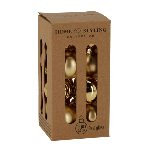 Well Home Conjunto de 16 Bolas de Natal Douradas Ø3,5cm - Brilhante e Fosco