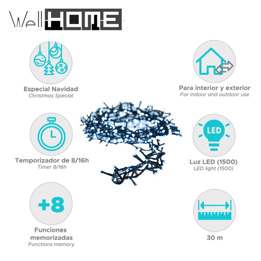 Luzes de guirlanda de Natal Well Home com 1500 LEDs brancos - 30 metros